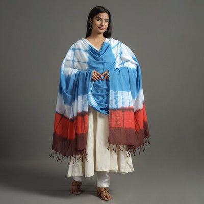 Blue - shibori tie-dye cotton dupatta with tassels 82