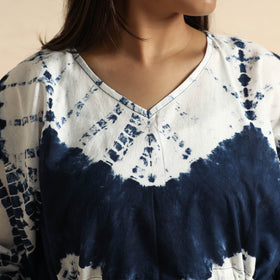 Blue Shibori Tie-Dye Cotton Kaftan & Pyjama Night Suit Set 