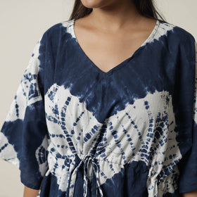 Blue Shibori Tie-Dye Cotton Kaftan & Pyjama Night Suit Set 