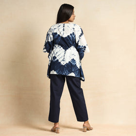 Blue Shibori Tie-Dye Cotton Kaftan & Pyjama Night Suit Set 