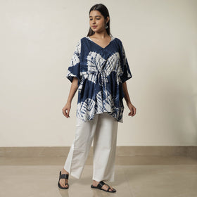 Blue Shibori Tie-Dye Cotton Kaftan & Pyjama Night Suit Set 