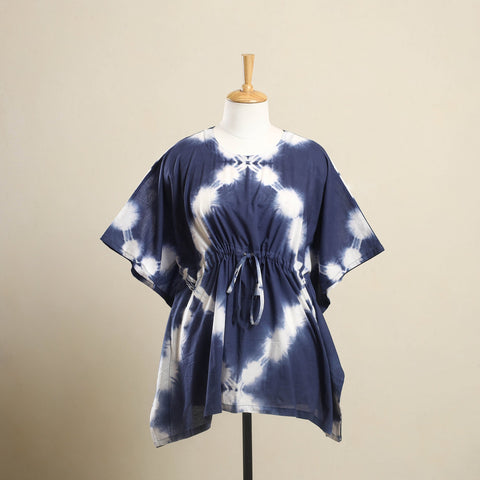 Buy Blue Shibori Tie & Dye Cotton Kaftan