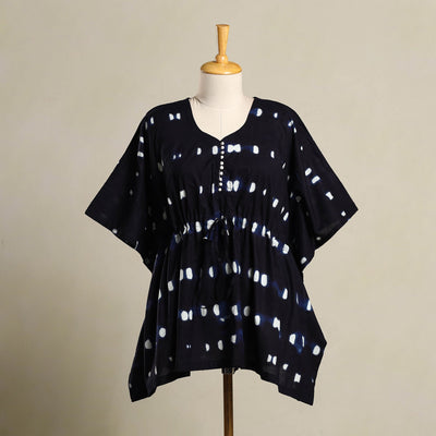 Blue Shibori Tie-Dye Cotton Kaftan (Short)