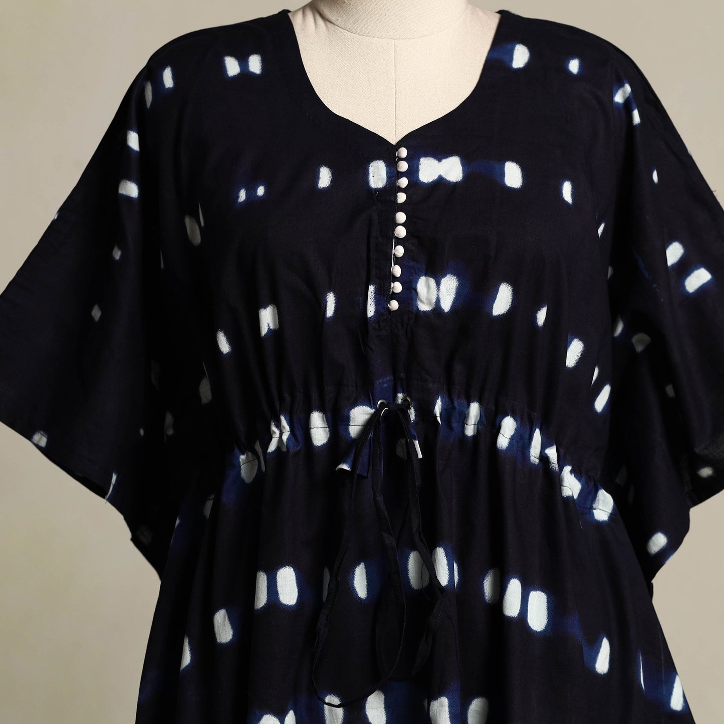 Blue Shibori Tie-Dye Cotton Kaftan (Short)