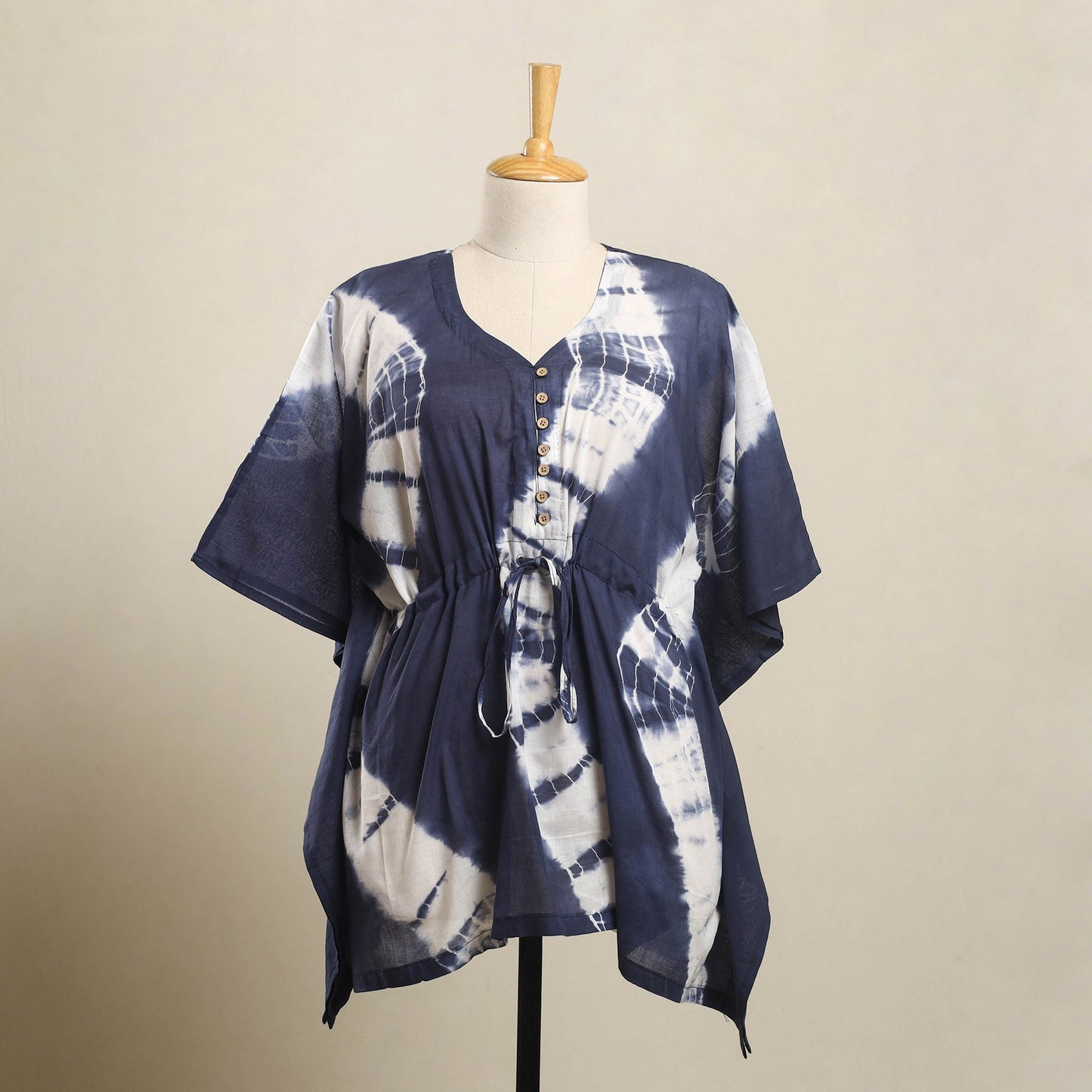 Buy Blue Shibori Tie-Dye Cotton Kaftan
