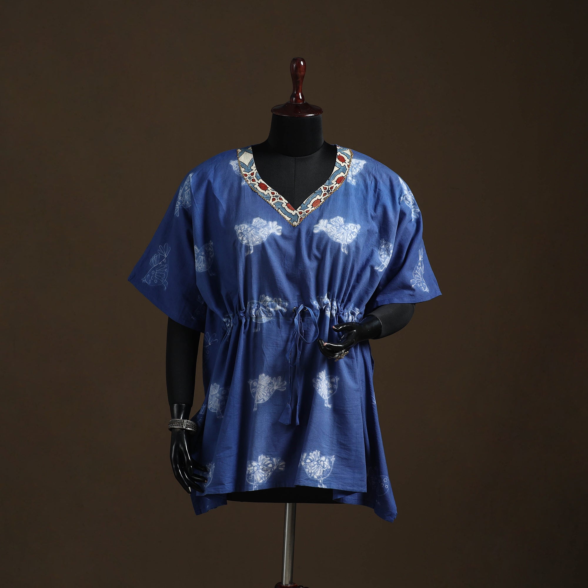 Shibori tie-dye gota work cotton kaftan (short) 12