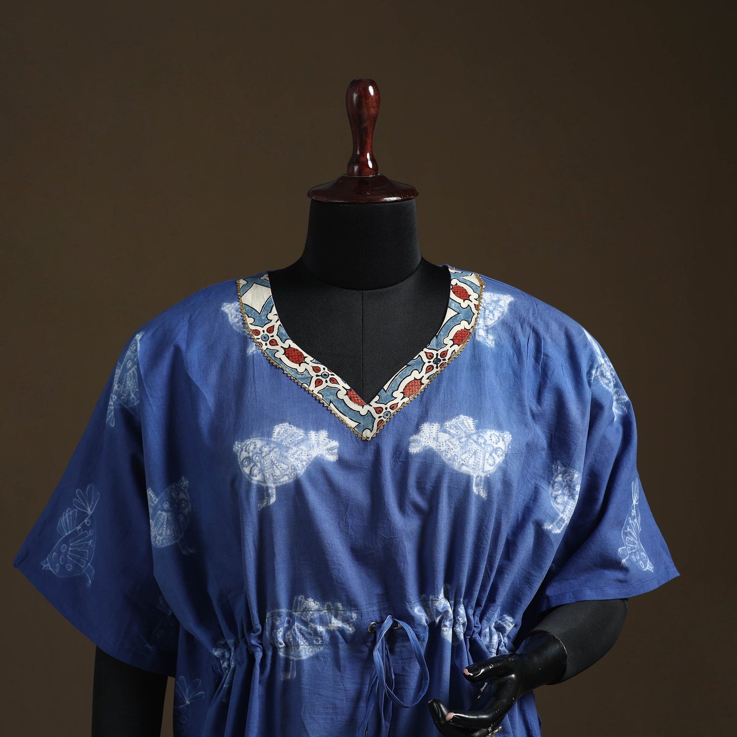 Shibori tie-dye gota work cotton kaftan (short) 12