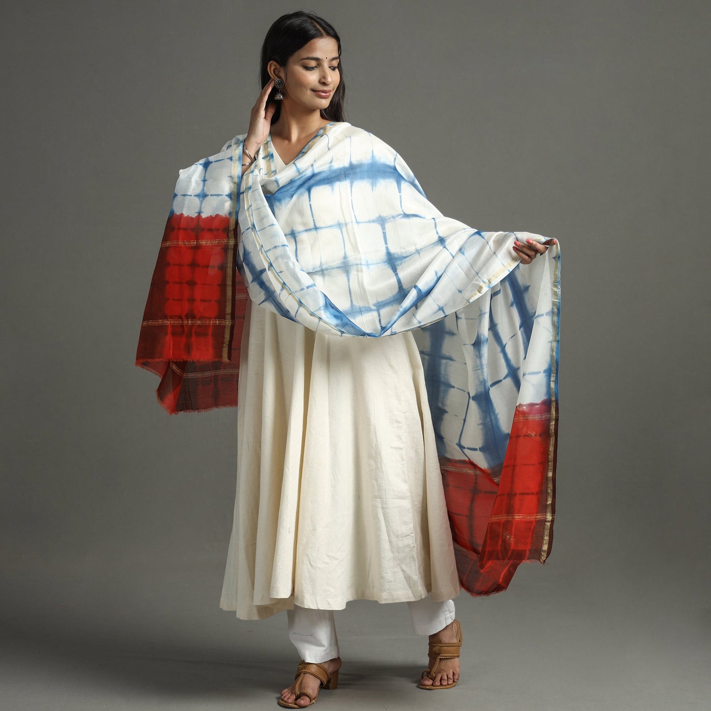 Blue - shibori tie-dye handloom chanderi silk dupatta