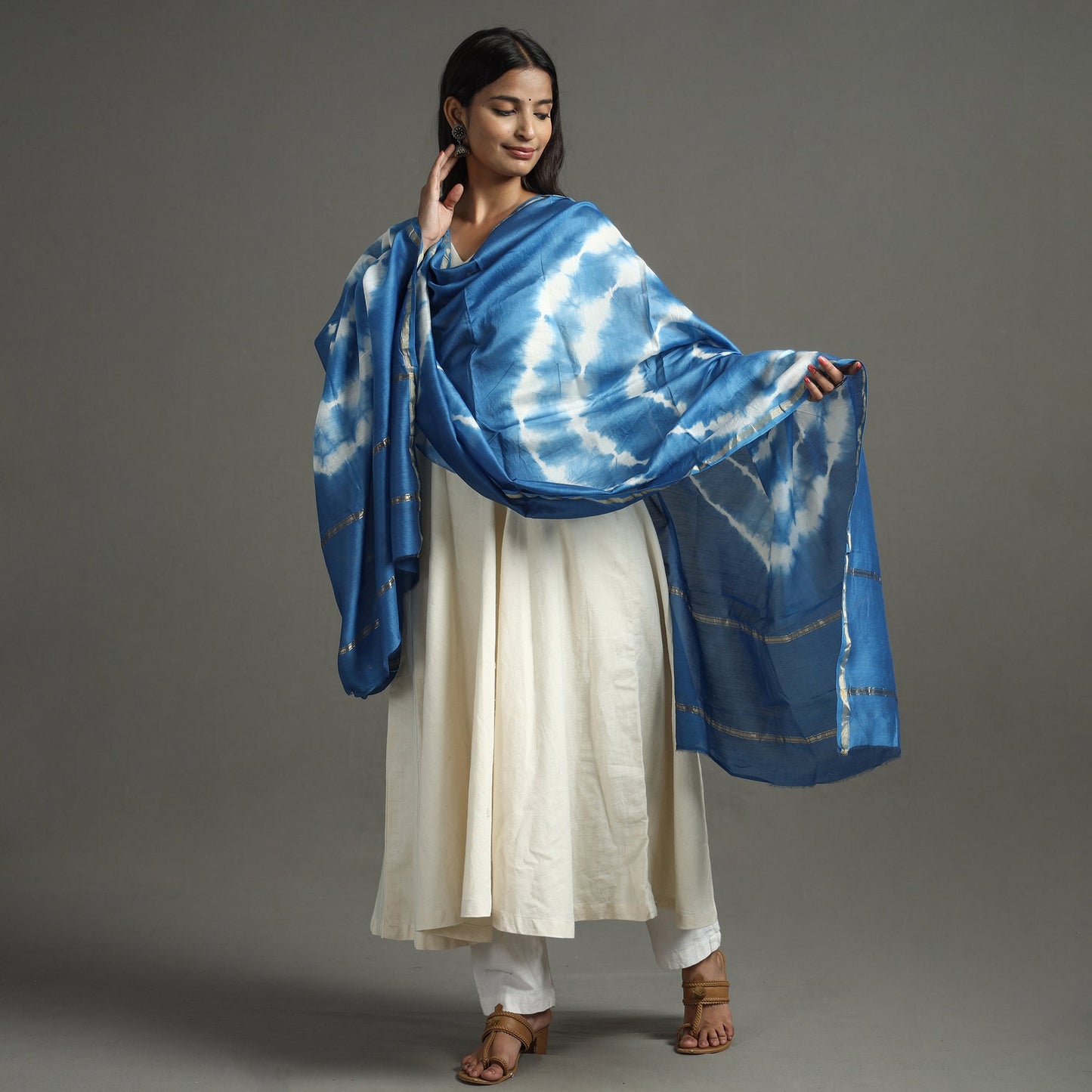Blue - shibori tie-dye handloom chanderi silk dupatta