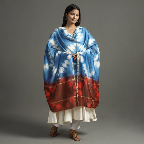 Buy Shibori Tie-Dye Handloom Chanderi Silk Dupatta with Zari Border 43 Online at iTokri.com