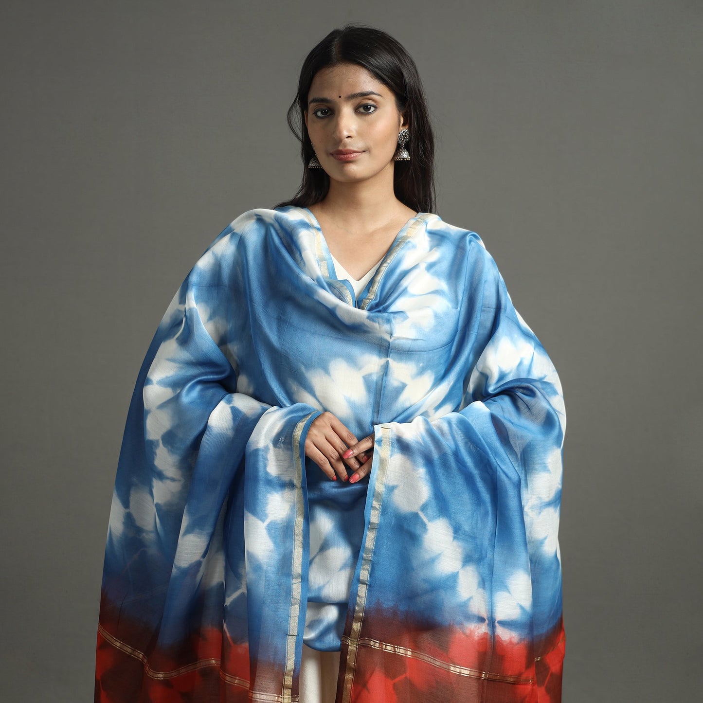 Buy Shibori Tie-Dye Handloom Chanderi Silk Dupatta with Zari Border 43 Online at iTokri.com