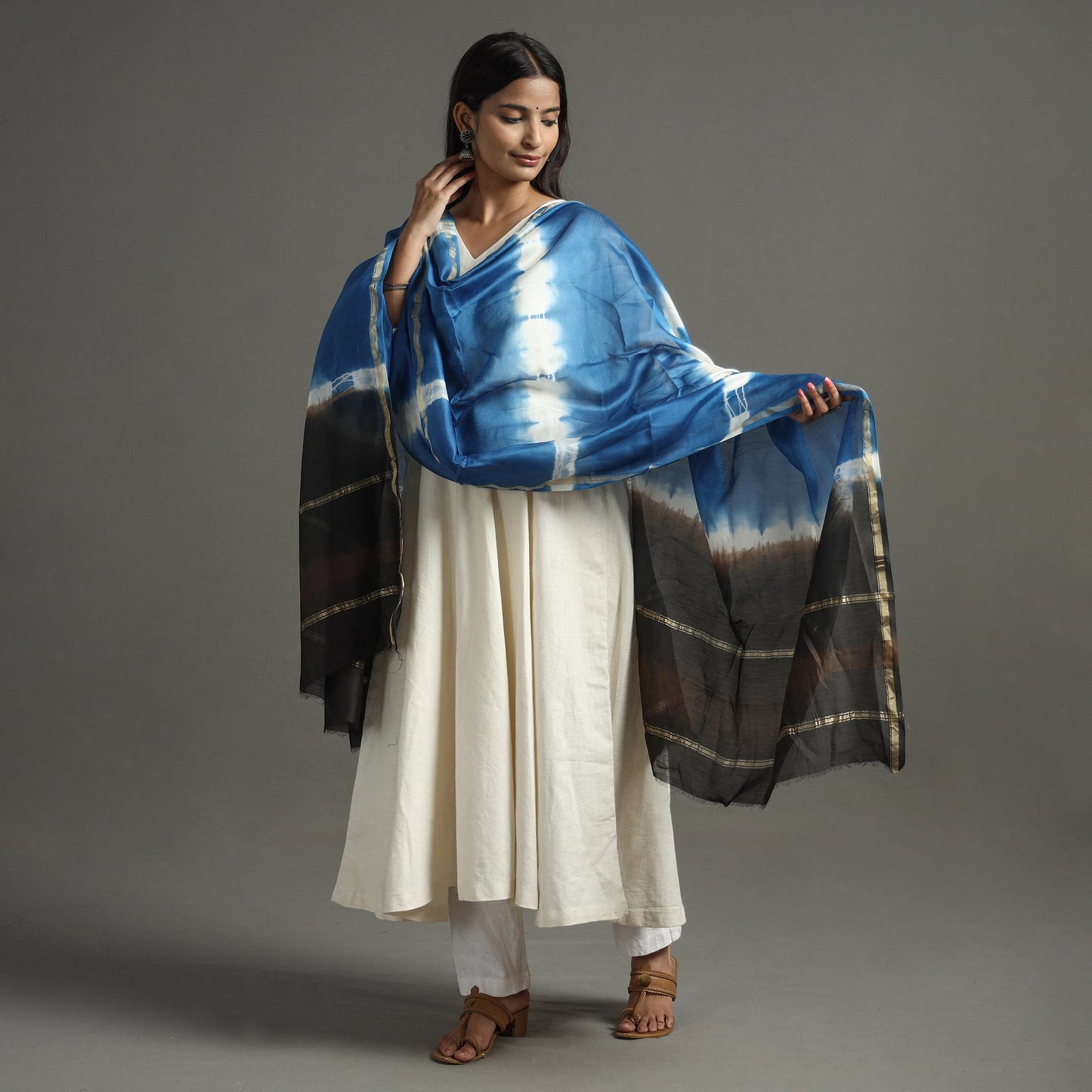 Blue - shibori tie-dye handloom chanderi silk dupatta