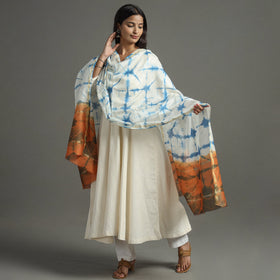 Buy Shibori Tie-Dye Handloom Chanderi Silk Dupatta with Zari Border 66 Online at iTokri.com