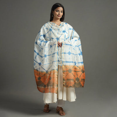 Buy Shibori Tie-Dye Handloom Chanderi Silk Dupatta with Zari Border 66 Online at iTokri.com
