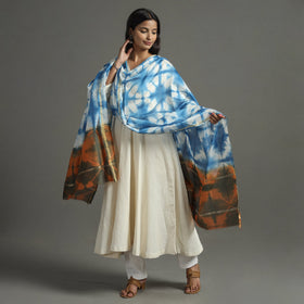 Buy Shibori Tie-Dye Handloom Chanderi Silk Dupatta with Zari Border 68 Online at iTokri.com