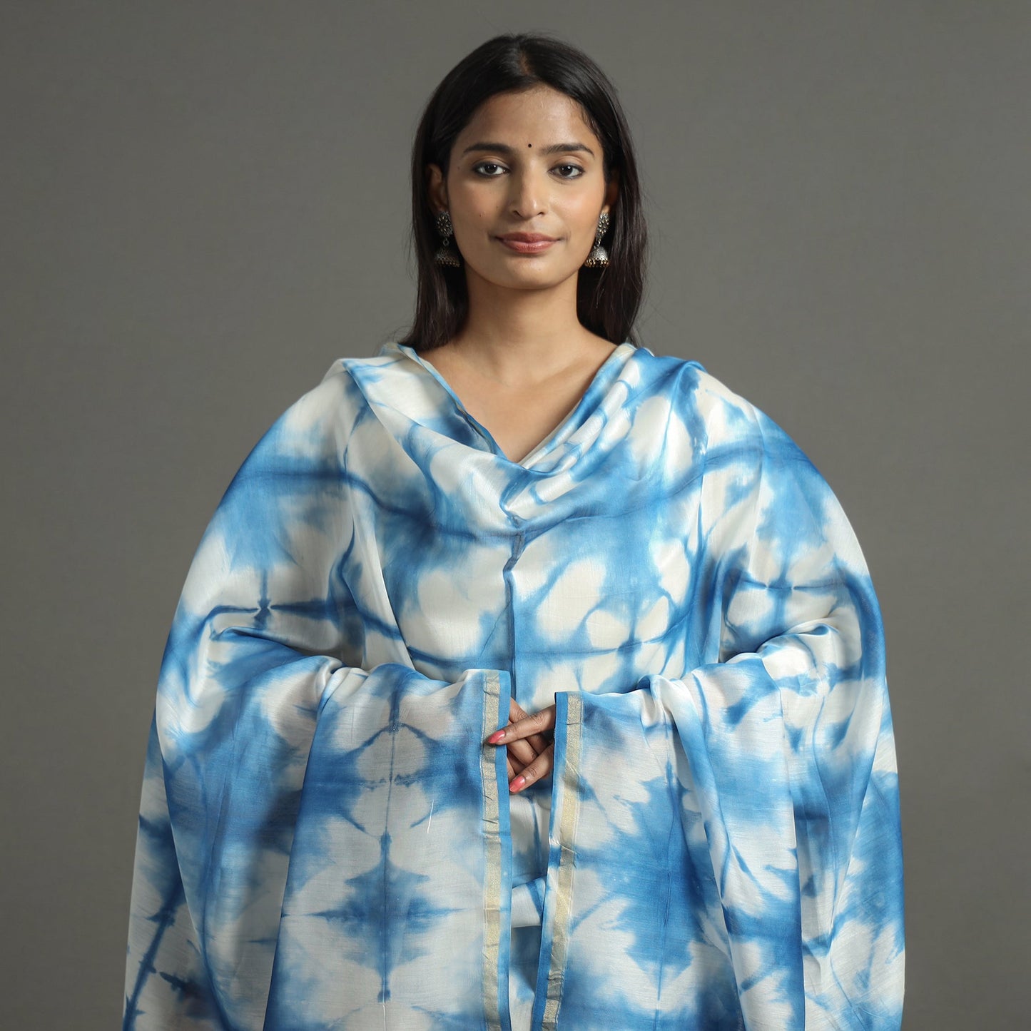 Buy Shibori Tie-Dye Handloom Chanderi Silk Dupatta with Zari Border 68 Online at iTokri.com