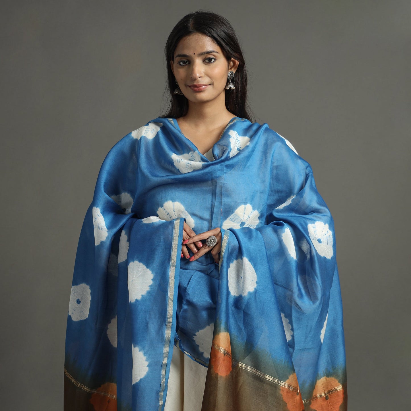 Buy Shibori Tie-Dye Handloom Chanderi Silk Dupatta with Zari Border 69 Online at iTokri.com