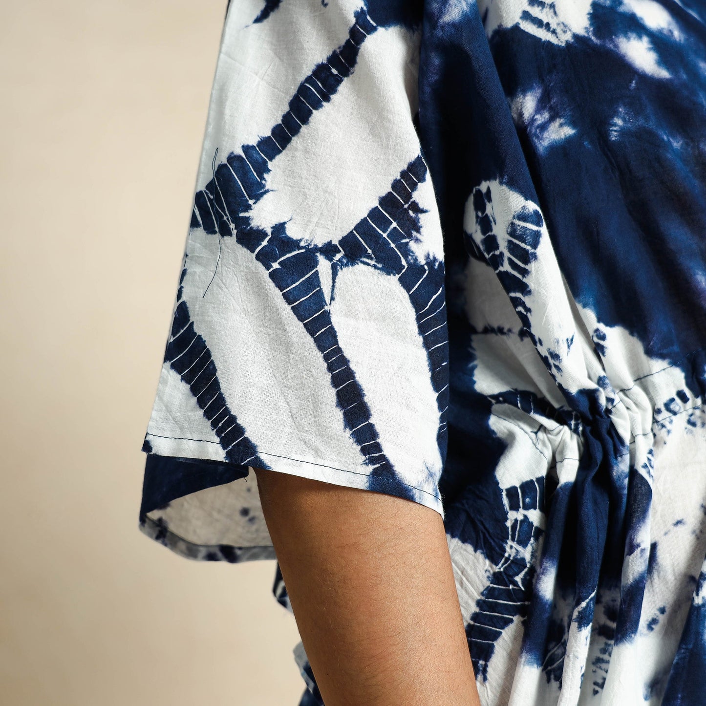 Blue Hand Block Print Kaftan & Pyjama Night Suit Set 