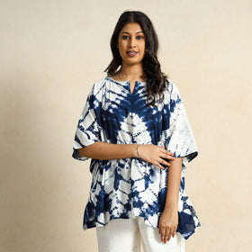 Blue Hand Block Print Kaftan & Pyjama Night Suit Set 