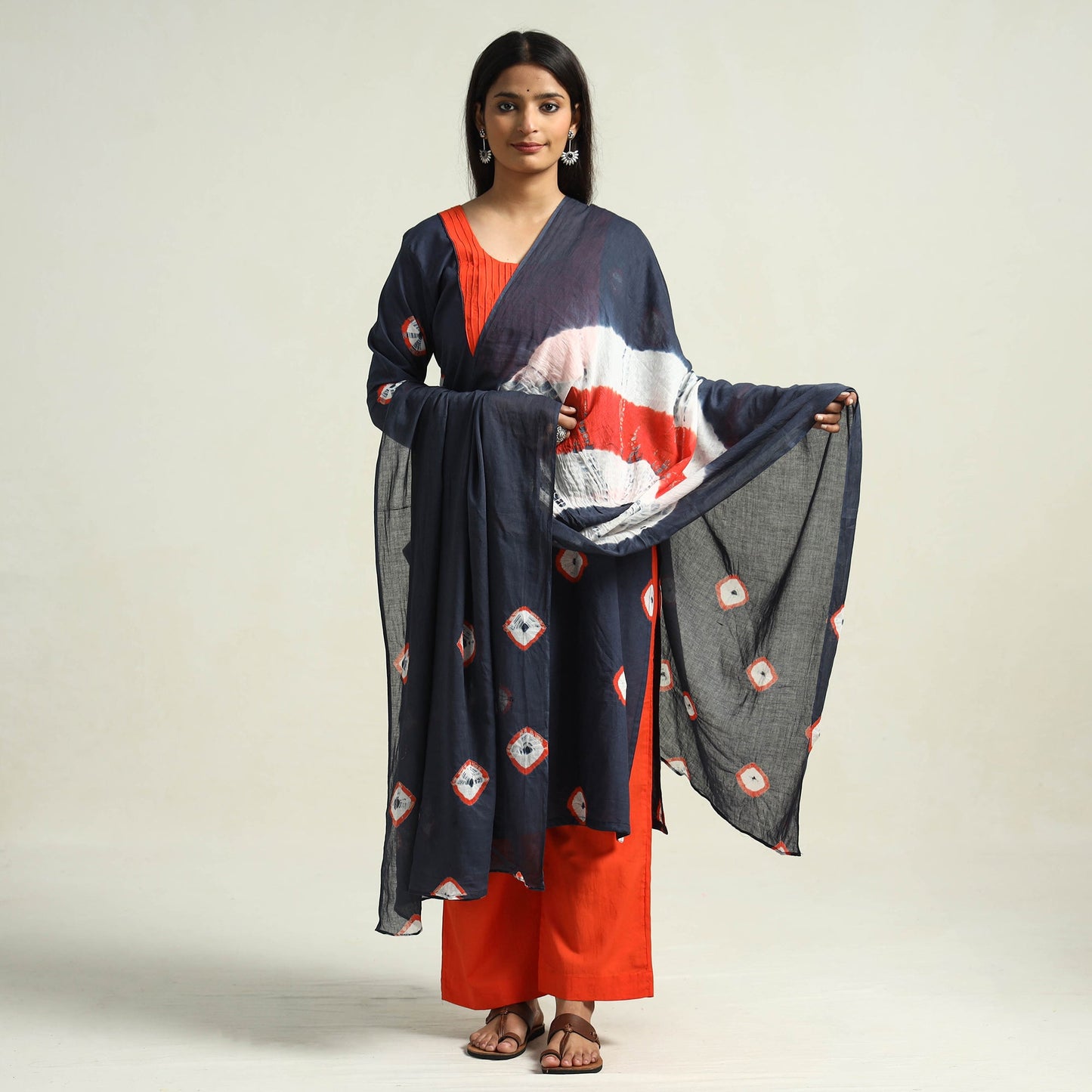 Blue - Shibori Tye-Dye Mul Cotton Kurta with Palazzo & Dupatta Set