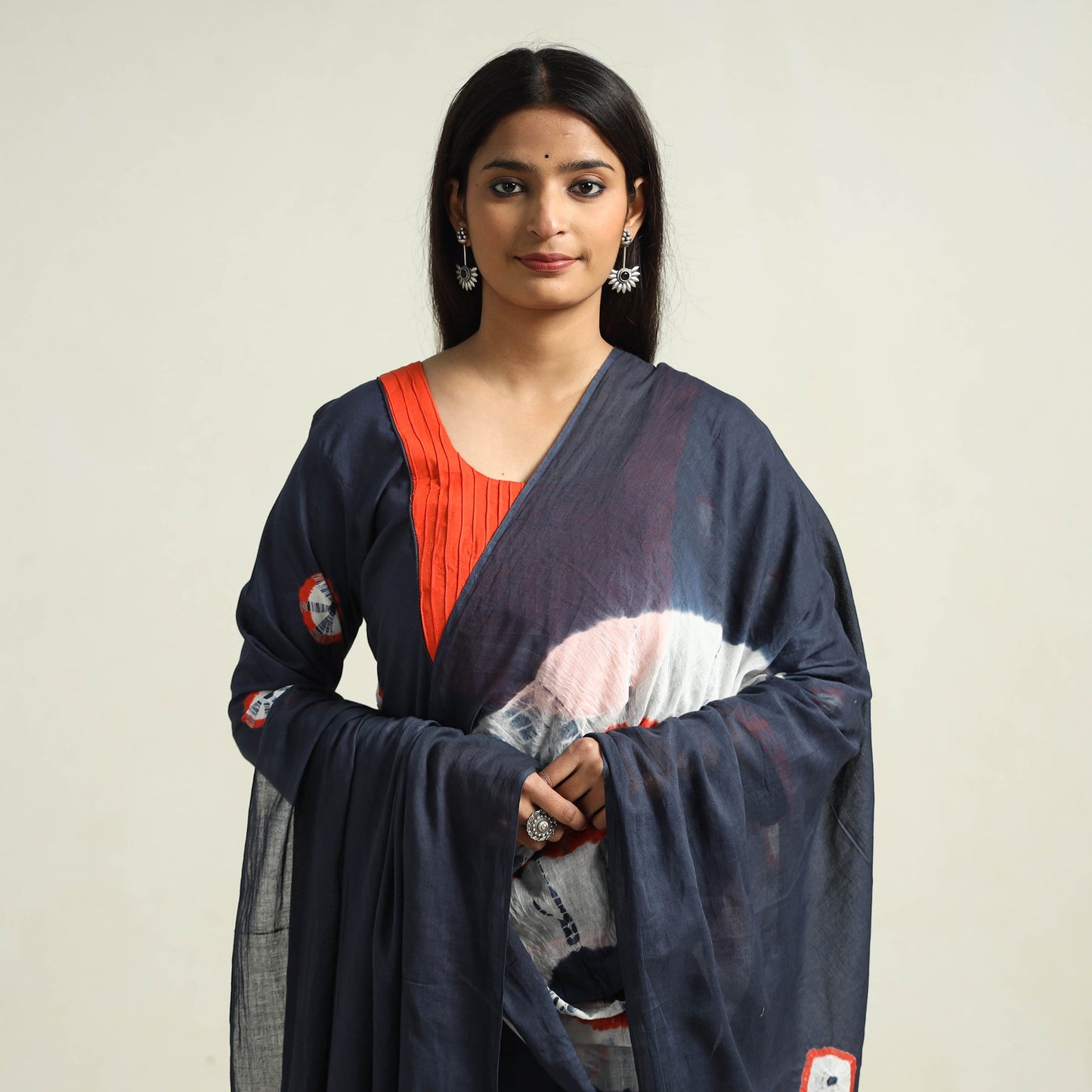 Blue - Shibori Tye-Dye Mul Cotton Kurta with Palazzo & Dupatta Set
