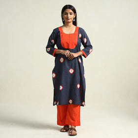 Blue - Shibori Tye-Dye Mul Cotton Kurta with Palazzo & Dupatta Set
