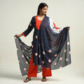 Blue - Shibori Tye-Dye Mul Cotton Kurta with Palazzo & Dupatta Set
