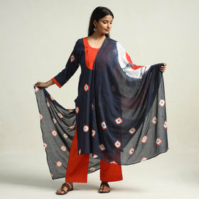 Blue - Shibori Tye-Dye Mul Cotton Kurta with Palazzo & Dupatta Set