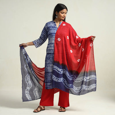 Buy Shibori Tye-Dye Mul Cotton Kurta with Palazzo & Dupatta Set Online at iTokri.com