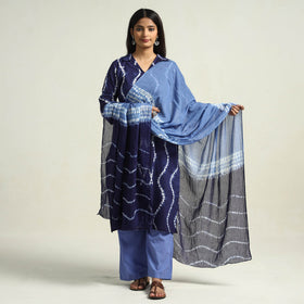 Buy Shibori Tye-Dye Mul Cotton Kurta with Palazzo & Dupatta Set Online at iTokri.com