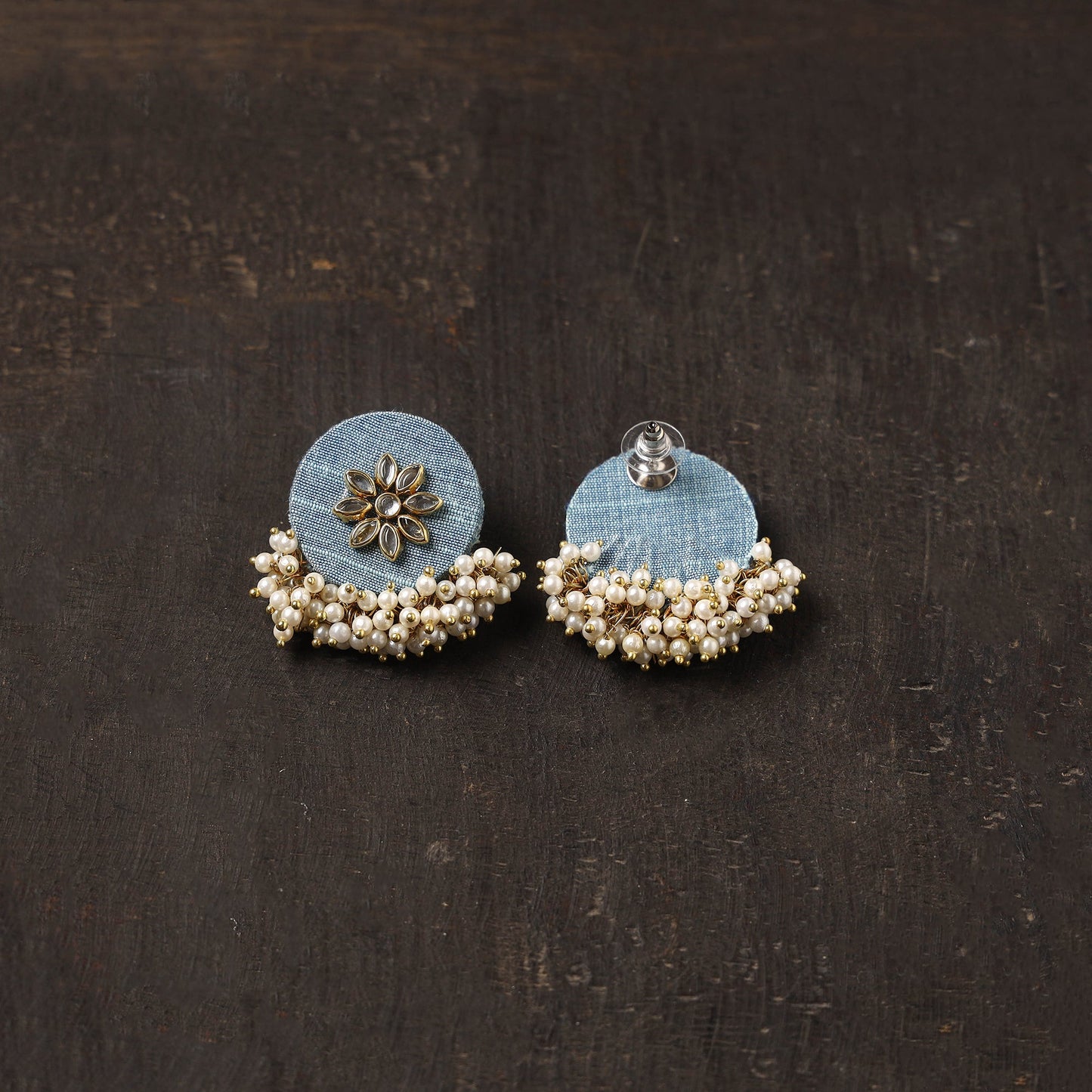 Blue - shipra fabart earrings with kundan & beads