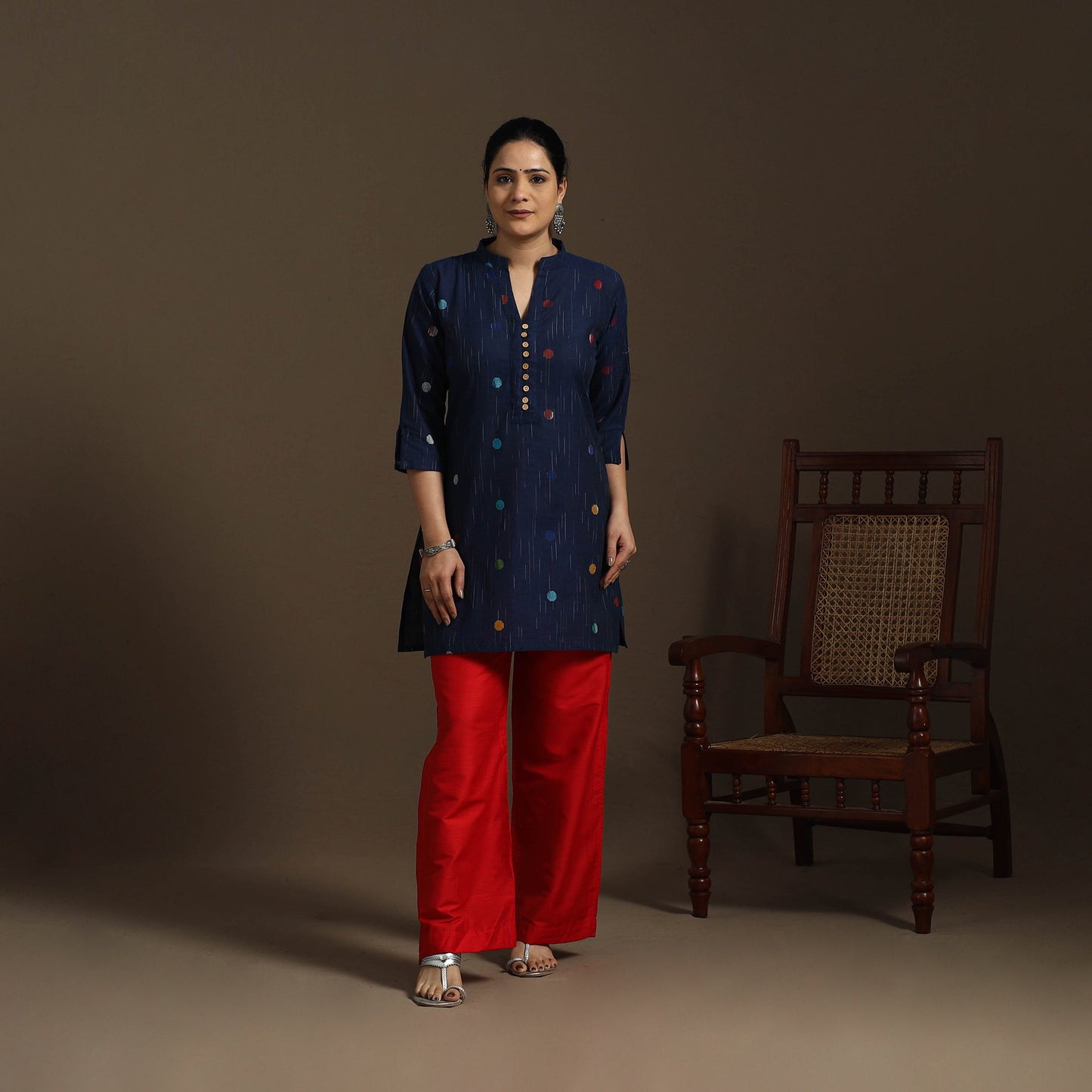 Short cotton jacquard kurta for women 16 - handcrafted