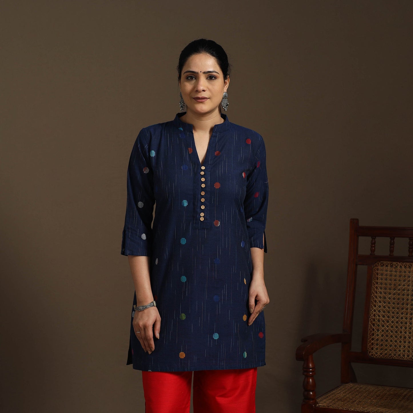 Short cotton jacquard kurta for women 16 - handcrafted