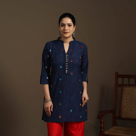 Short cotton jacquard kurta for women 16 - handcrafted