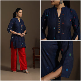 Short cotton jacquard kurta for women 16 - handcrafted