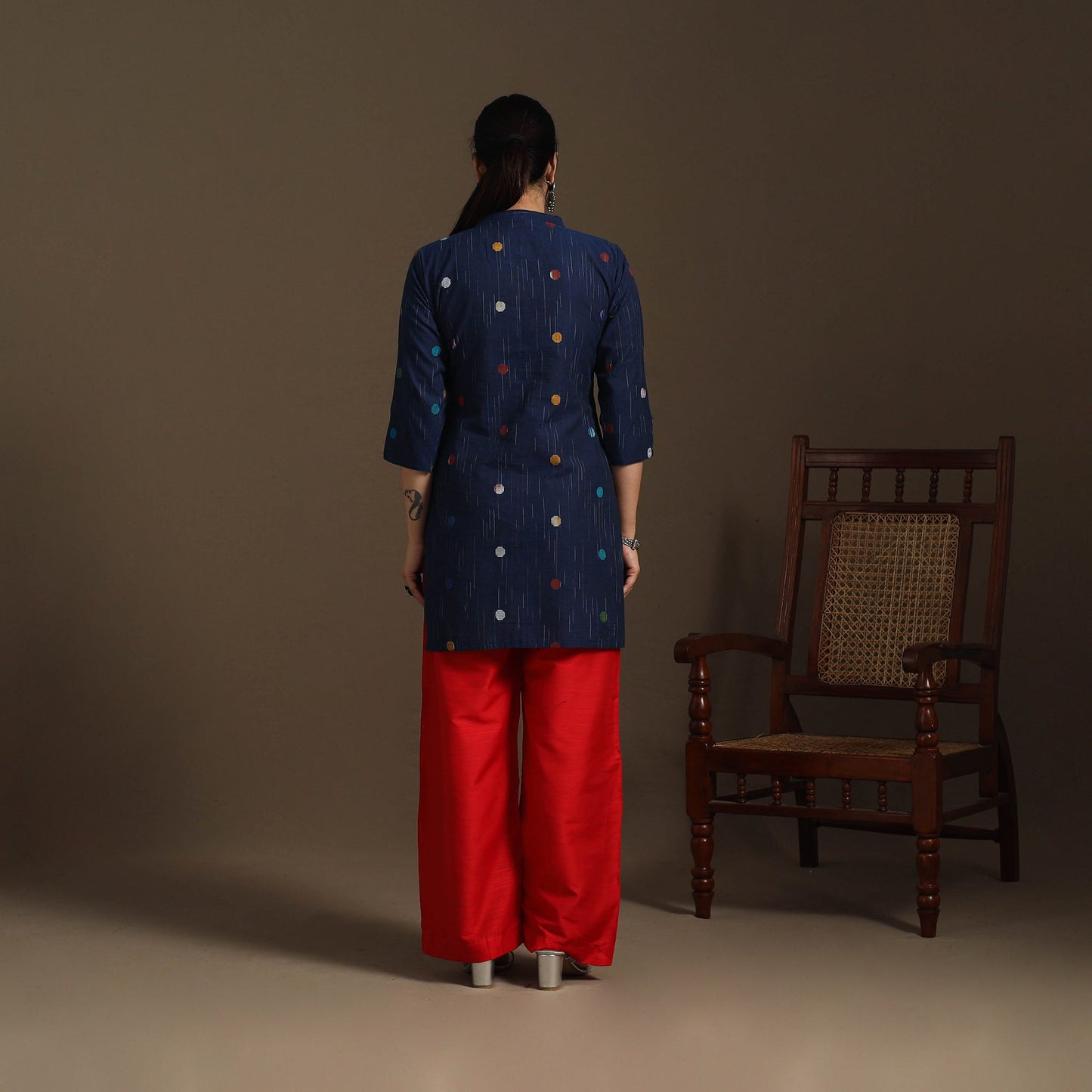 Short cotton jacquard kurta for women 16 - handcrafted