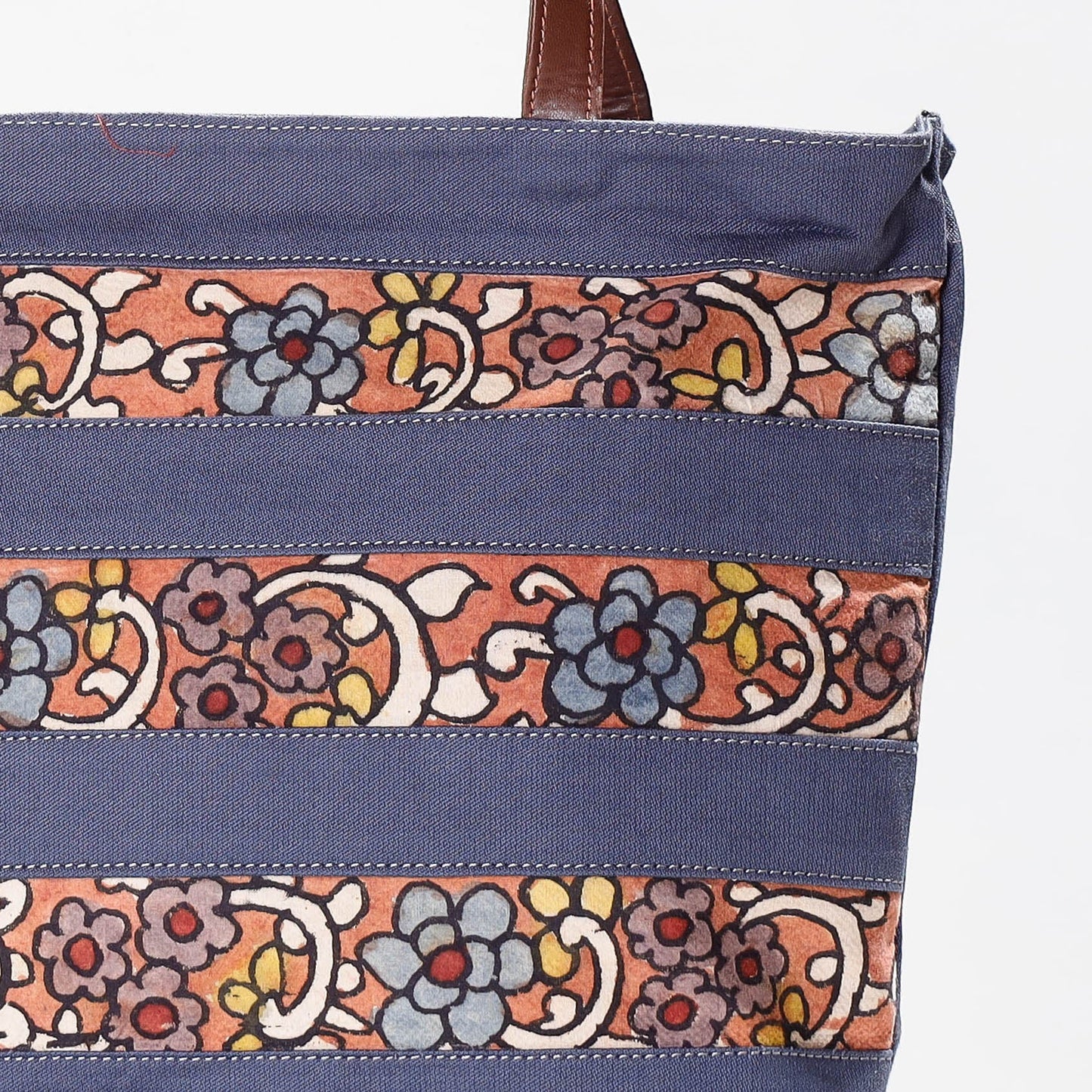 Blue Shoulder Bag - Handpainted Kalamkari Natural Dyed Cotton