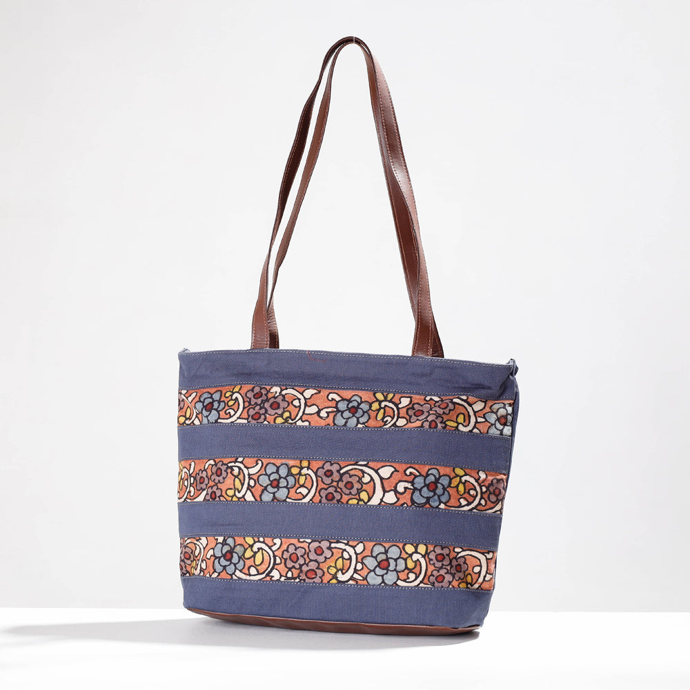 Blue Shoulder Bag - Handpainted Kalamkari Natural Dyed Cotton