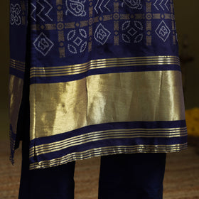 Blue - silk bandhani kurta set with lagdi patta (set of 2)