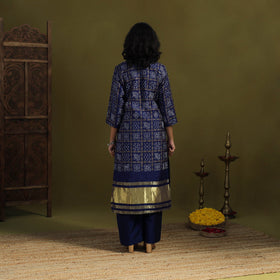 Blue - silk bandhani kurta set with lagdi patta (set of 2)