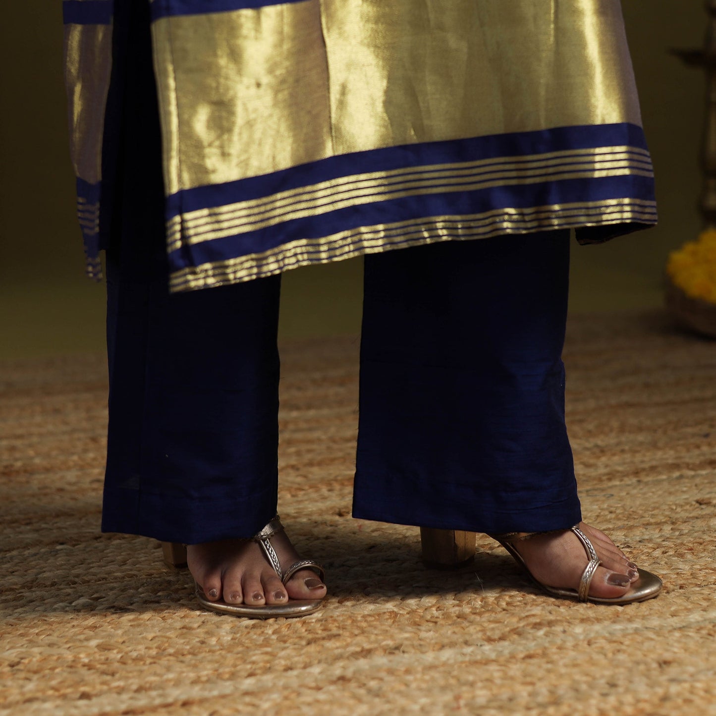 Blue - silk bandhani kurta set with lagdi patta (set of 2)