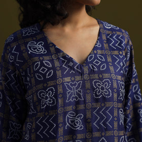 Blue - silk bandhani kurta set with lagdi patta (set of 2)