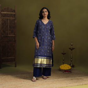 Blue - silk bandhani kurta set with lagdi patta (set of 2)