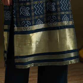 Blue - silk bandhani kurta set with lagdi patta (set of 2)