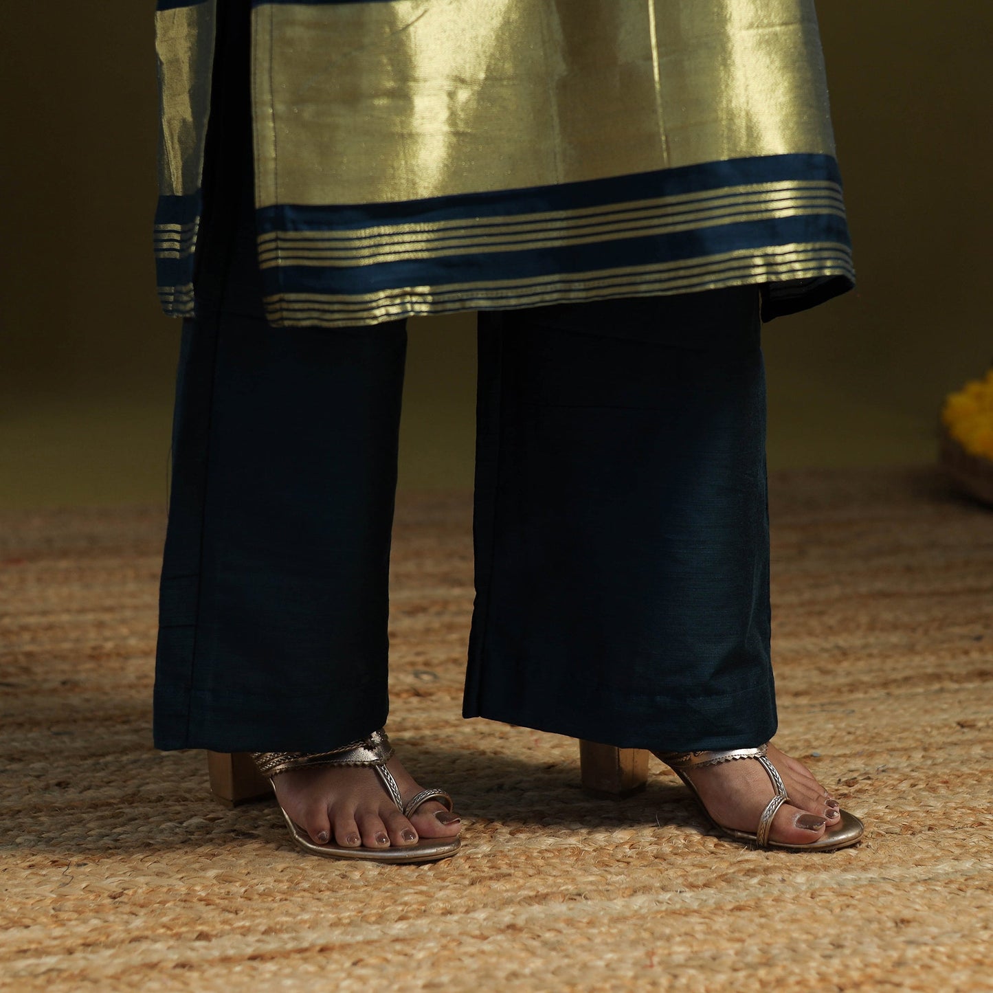 Blue - silk bandhani kurta set with lagdi patta (set of 2)