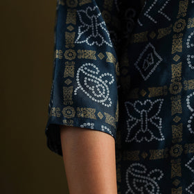 Blue - silk bandhani kurta set with lagdi patta (set of 2)