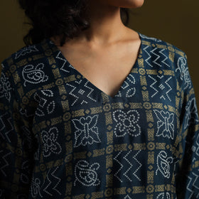 Blue - silk bandhani kurta set with lagdi patta (set of 2)