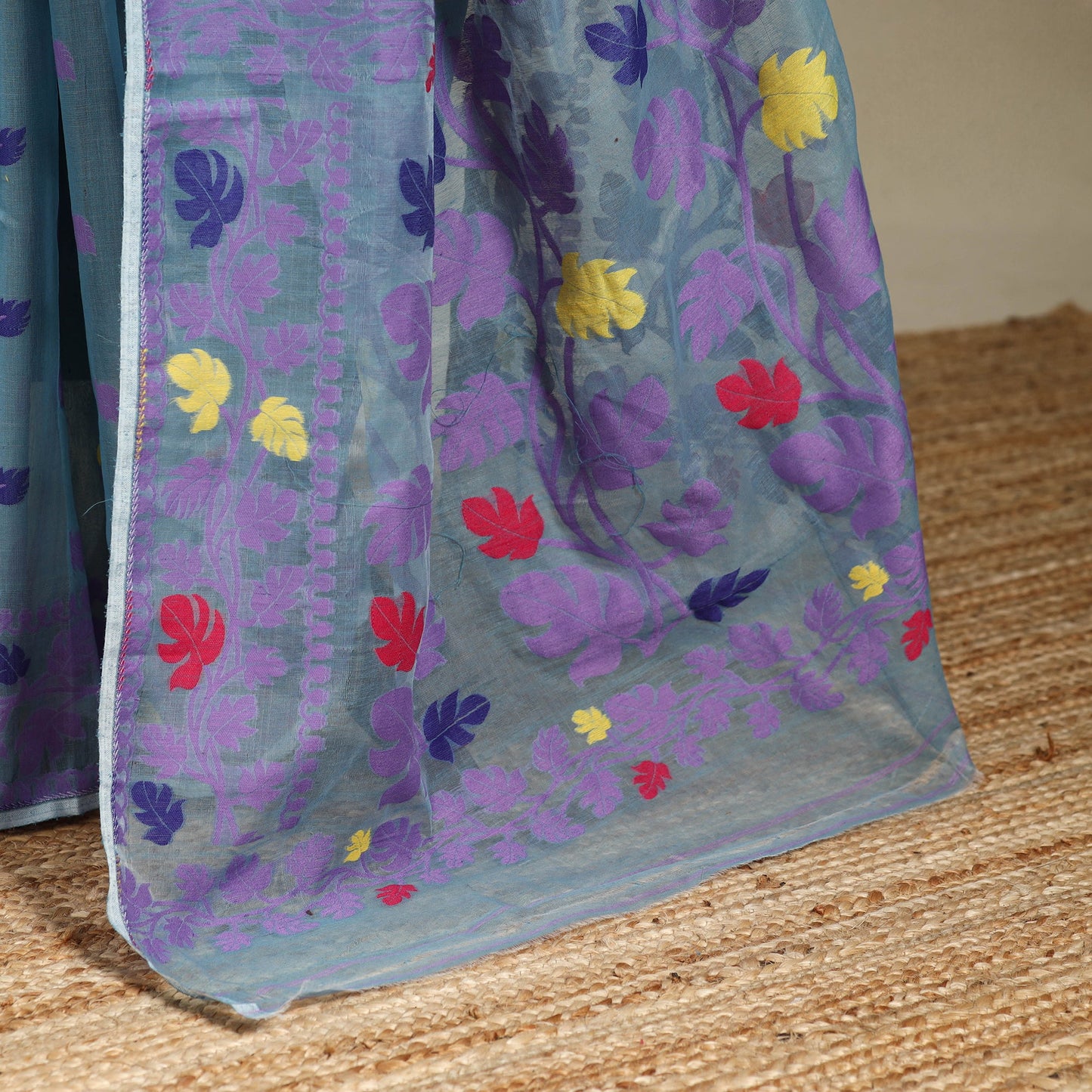 Blue - silk cotton dhakai jamdani saree 05 - handcrafted