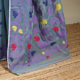 Blue - silk cotton dhakai jamdani saree 05 - handcrafted