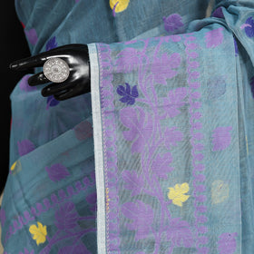 Blue - silk cotton dhakai jamdani saree 05 - handcrafted